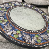 Seahorse and Shells Mosaic Mirror, Round Mosaic Mirror, Home Decor
