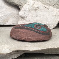 Mosaic Heart, Mosaic Rock, Mosaic Garden Stone, Teal, Red, Home Decor, Gardening, Gardening Gift,