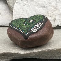Green Mosaic Heart, Mosaic Rock, Mosaic Garden Stone, Home Decor, Gardening, Gardening Gift,
