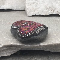 Red Valentine Heart, Dragonfly Wings, Mosaic Paperweight / Garden Stone