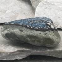 Denim Blue Dragonfly Heart, Garden Stone, Mosaic, Garden Decor