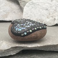 Iridescent White Mosaic Heart, Mosaic Rock, Mosaic Garden Stone, Home Decor, Gardening, Gardening Gift,