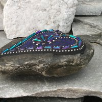 Crystal Cobalt Blue Mosaic Heart, Mosaic Rock, Mosaic Garden Stone,