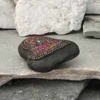 Iridescent Red Valentine Heart, Mosaic Paperweight / Garden Stone