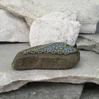 Blue and Green Angel Wing Mosaic Heart, Mosaic Rock, Garden Stone, Home Decor, Gardener Gift, Garden Decor,