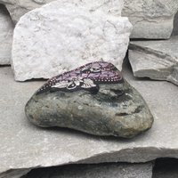 Iridescent Pink Mosaic Heart, Mosaic Rock, Mosaic Garden Stone,