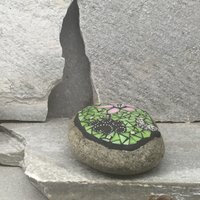 Pink Flower w/Lime Green, Black Paw Print - Garden Stone, Pet Memorial, Garden Decor'