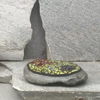 Red Flower w/Yellow, Black Paw Print - Garden Stone, Pet Memorial, Garden Decor'