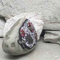 Iridescent White Mosaic Pet Memorial, Mosaic Rock, Mosaic Garden Stone, Home Decor, Gardening, Gardening Gift,