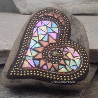 Iridescent Browns Heart w/ Sun Burst  Mosaic -Garden Stone