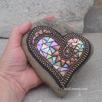 Iridescent Browns Heart w/ Sun Burst  Mosaic -Garden Stone