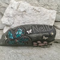 Custom Teal Flower, Paw, Pet Memorial, Garden Stone,  Gardener Gift