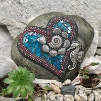 Seahorse and Shells Mosaic Garden Stone, Home and Garden Decor, Gardening Gift,