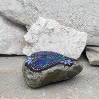 Iridescent Blue Heart, (1) Garden Stone, Mosaic, Garden Decor