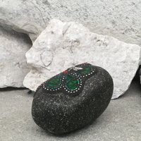 Deep Red Valentine Heart, Garden Stone, Green Flower