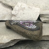 Iridescent Lavender Heart with Purple Flower, Garden Stone, Mosaic, Garden Decor
