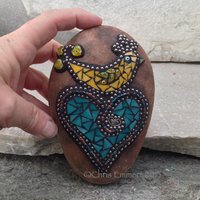 Yellow Bird on a Blue Heart Mosaic -Garden Stone