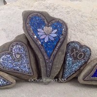 Lotus Flower Mosaic Heart, Mosaic Rock, Garden Stone, Home Decor, Gardening Gift, Housewarming Gift, Mosaic Garden Stone