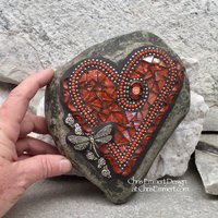 Orange Dragonfly Heart, Garden Stone