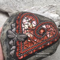 Orange Dragonfly Heart, Garden Stone