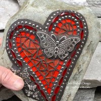 Orange Butterfly Heart, Garden Stone