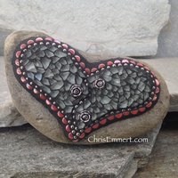 Mosaic Heart, Mosaic Rock, Mosaic Garden Stone, White, Home Decor, Gardening, Gardening Gift,