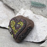 Reserved Yellow Sunflower Heart, Mosaic Paperweight / Garden Stone