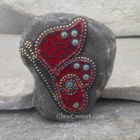 Side View Red Butterfly w/ Iridescent Beads, Mosaic -Garden Stone