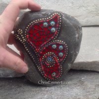 Side View Red Butterfly w/ Iridescent Beads, Mosaic -Garden Stone