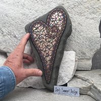 Iridescent Copper Mosaic Heart, Garden Stone, Mosaic, Garden Decor