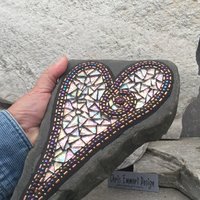 Iridescent Copper Mosaic Heart, Garden Stone, Mosaic, Garden Decor