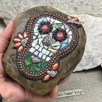 Iridescent Green Skull / Day of the Dead / Skull Mosaic  / Garden Stone