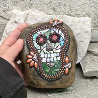 Iridescent Green Skull / Day of the Dead / Skull Mosaic  / Garden Stone