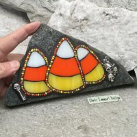 3 Candy Corn Mosaic on Gray Stone / Garden Stone