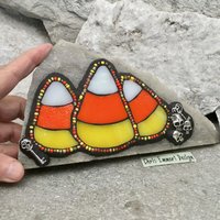 3 Candy Corn Mosaic on White Stone / Garden Stone