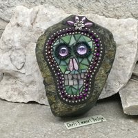 Purple and Green Skull / Day of the Dead / Skull Mosaic  / Garden Stone