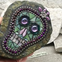 Purple and Green Skull / Day of the Dead / Skull Mosaic  / Garden Stone