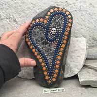 Skull Mirror Heart, Mosaic, Garden Stone,  Gardener Gift, Home Decor, Garden Decor