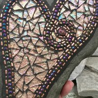 Iridescent Copper Mosaic Heart, Garden Stone, Mosaic, Garden Decor