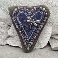 Purple Heart with Dragonfly, Garden Stone, Mosaic, Garden Decor