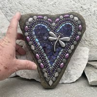 Purple Heart with Dragonfly, Garden Stone, Mosaic, Garden Decor