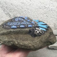 Denim Blue Heart with Iridescent Blue Lily Mosaic Garden Stone, Home and Garden Decor, Gardening Gift,