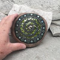 Green Mosaic Swirl,  Mosaic Garden Stone. Gardener Gift
