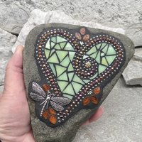 Pale Green Heart Garden Stone, Mosaic, Garden Decor
