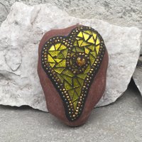 Gold Mirror Heart, Garden Stone, Mosaic, Garden Decor