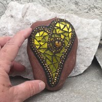 Gold Mirror Heart, Garden Stone, Mosaic, Garden Decor