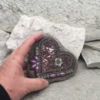 Purple Mirror Glass Mosaic Heart Garden Stone, GardnerGift, Garden Decor