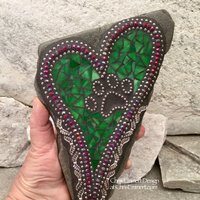 Pet Memorial Heart Garden Stone, Mosaic, Garden Decor, Pawprint