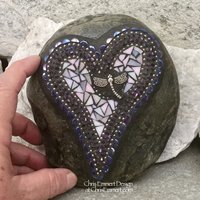 Iridescent White Dragonfly Mosaic Heart Garden Stone, GardnerGift, Garden Decor