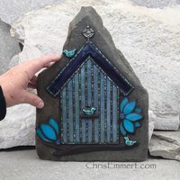 Large Iridescent Blue Mosaic Birdhouse, Mosaic Garden Stone, Gardner Gift, Garden Decor, Mosaic Rock